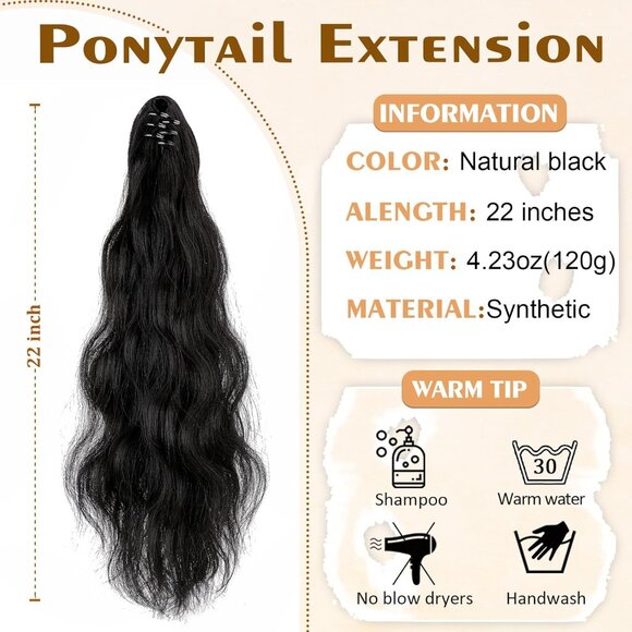 New Ponytail Extension 18″ Claw Wavy Curly Clip - Picture 2 of 6